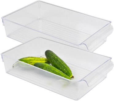 Urban Living Koelkast/keuken organizer bak - 2x - transparant - kunststof - L32 x B20 x H7 cm - groente lade