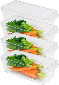 Urban Living Koelkast/keuken organizer bak - 4x - transparant - kunststof - L32 x B15 x H10 cm - groente lade