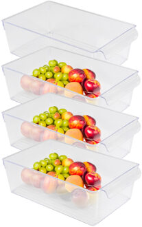 Urban Living Koelkast/keuken organizer bak - 4x - transparant - kunststof - L32 x B20 x H10 cm - groente lade