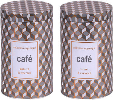 Urban Living Koffie bewaarblik - 2x - metaal - retro print - 11 x 18 cm - cups/bonen/filterkoffie