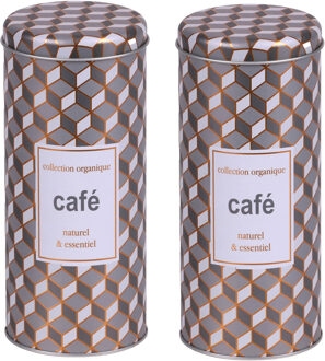 Urban Living Koffie pads bewaarblik - 2x - metaal - retro print - 8 x 18 cm - koffiepads