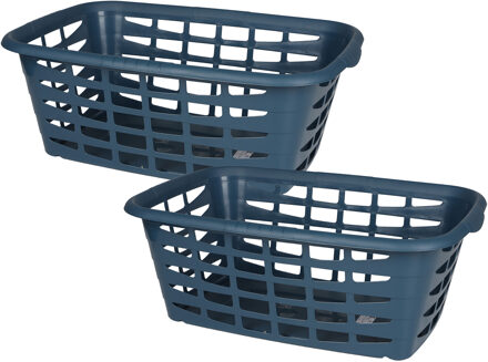Urban Living Kunststof wasmand - 2x - blauw - 40 liter - 66 x 45 x 24 cm - manden voor wasgoed