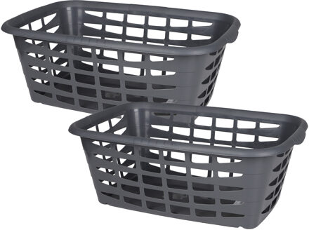Urban Living Kunststof wasmand - 2x - grijs - 40 liter - 66 x 45 x 24 cm - manden voor wasgoed