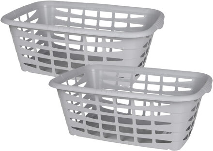 Urban Living Kunststof wasmand - 2x - lichtgrijs - 40 liter - 66 x 45 x 24 cm - manden voor wasgoed