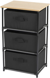 Urban Living Ladekast/organizer - 3 lades - zwart - 40 x 30 x 68 cm - Opbergkastjes