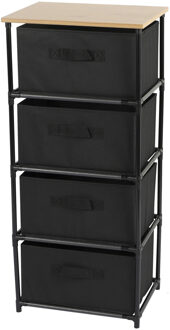 Urban Living Ladekast/organizer - met 4x lades - zwart - 40 x 30 x 89 cm - hout/metaal - hal/gang kastjes