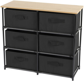 Urban Living Ladekast/organizer - met 6x lades - zwart - 76 x 30 x 68 cm - hout/metaal - hal/gang kastjes