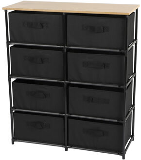 Urban Living Ladekast/organizer - met 8x lades - zwart - 76 x 30 x 89 cm - hout/metaal - hal/gang kastjes