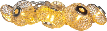 Urban Living LED Lichtslinger/lichtsnoer - zilver - metaal - 10 lampen - 2 meter snoer - batterijen