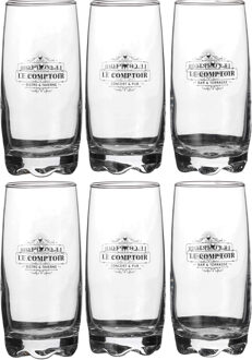 Urban Living longdrink/water/drinkglazen Comptoir - gedecoreerd glas - 6x stuks - 390 ml - Longdrinkglazen Transparant