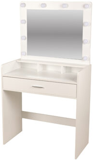 Urban Living Make-up tafel/Kaptafel Livy - hout - wit - 80 x 40 x 143 cm - met 10 lampjes
