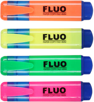 Urban Living Markeer stiften - 4x stuks - fluor kleurenmix - oranje - geel - groen - roze - highlighters