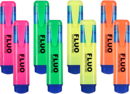 Urban Living Markeer stiften - 8x stuks - fluor kleurenmix - oranje - geel - groen - roze - highlighters
