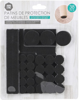 Urban Living Meubel/vloerbeschermers - 38-delig - zwart - zelfklevend - meubelviltjes