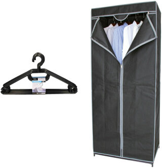 Urban Living Mobiele kledingkast - 70 x 45 x 160 cm - incl. kledinghanger set 10x - Campingkledingkasten Grijs