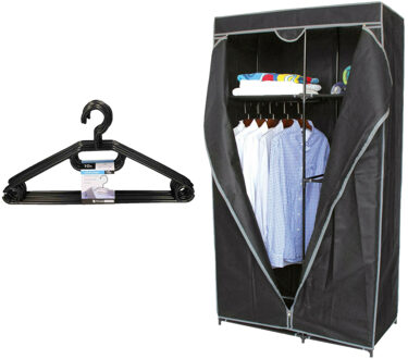 Urban Living Mobiele kledingkast - 88 x 45 x 160 cm - incl. kledinghanger set 10x - Campingkledingkasten Grijs