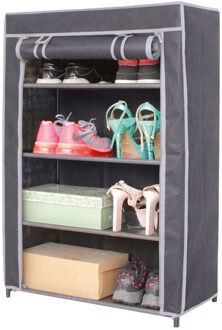 Urban Living Mobiele schoenenkast/opbergkast met leg niveaus - opvouwbaar - grijs - 60 x 30 x 90 cm