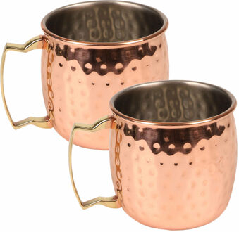Urban Living Moscow Mule glas - 2x - RVS metaal - koperkleurig - 500 ml - luxe cocktailglazen - Cocktailglazen Bruin
