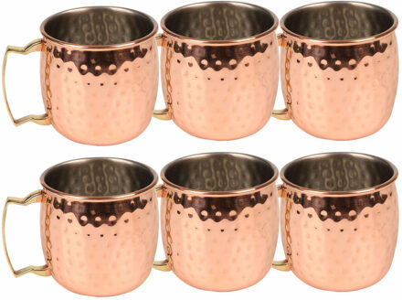 Urban Living Moscow Mule glas/beker - 6x - RVS metaal - koperkleurig - 500 ml - luxe cocktailglazen