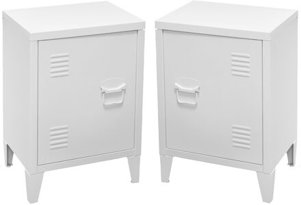 Urban Living Nachtkastje Locker - 2x - industrieel - wit - metaal - met deurtje - 40 x 30 x 57 cm