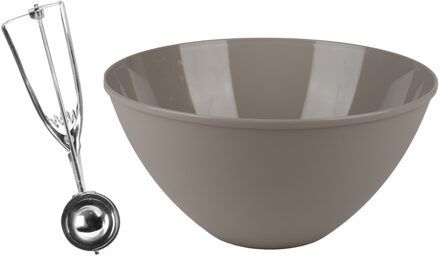 Urban Living Oliebollen bakken set - Beslagkom beige - kunststof - met ijsbollen lepel 23 cm