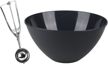 Urban Living Oliebollen bakken set - Beslagkom blauw - kunststof - met ijsbollen lepel 23 cm