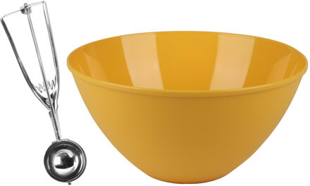 Urban Living Oliebollen bakken set - Beslagkom geel - kunststof - met ijsbollen lepel 23 cm