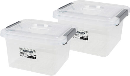 Urban Living Opberg box - 2x - 6 liter - 27 x 25 x 16 cm - met deksel en clips - waterdicht