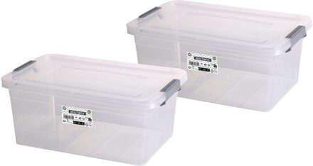 Urban Living Opberg box - 2x - 8,5 liter - 35 x 23 x 15 cm - met deksel en clips - waterdicht