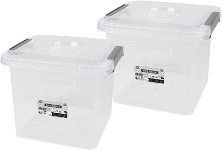 Urban Living Opberg box - 2x - 8 liter - 27 x 25 x 22cm - met deksel en clips - waterdicht