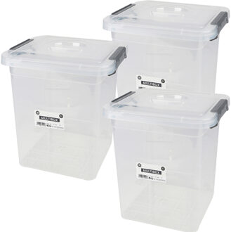 Urban Living Opberg box - 3x - 11 liter - 27 x 25 x 27cm - met deksel en clips - waterdicht