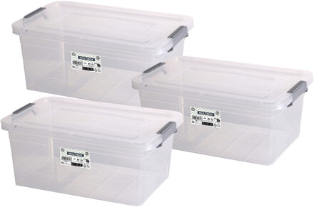 Urban Living Opberg box - 3x - 20 liter - 32 x 48 x 19 cm - met deksel en clips - waterdicht