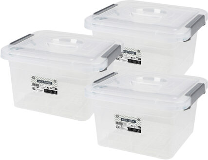 Urban Living Opberg box - 3x - 6 liter - 27 x 25 x 16 cm - met deksel en clips - waterdicht