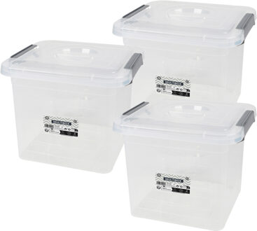 Urban Living Opberg box - 3x - 8 liter - 27 x 25 x 22cm - met deksel en clips - waterdicht