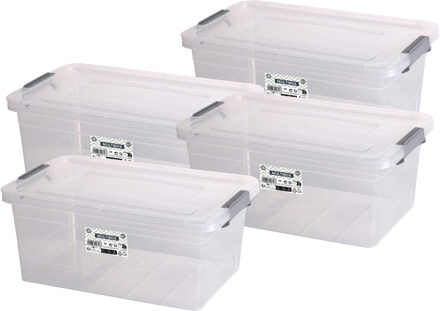 Urban Living Opberg box - 4x - 20 liter - 32 x 48 x 19 cm - met deksel en clips - waterdicht