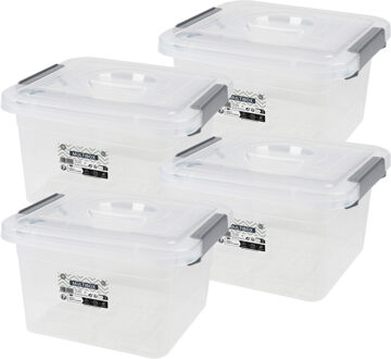 Urban Living Opberg box - 4x - 6 liter - 27 x 25 x 16 cm - met deksel en clips - waterdicht