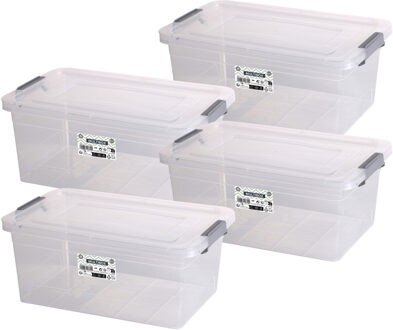 Urban Living Opberg box - 4x - 8,5 liter - 35 x 23 x 15 cm - met deksel en clips - waterdicht