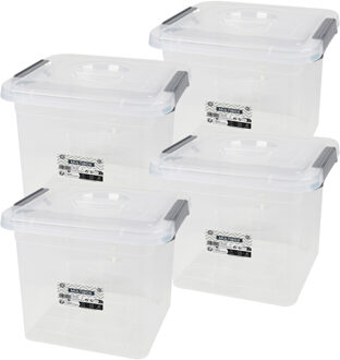 Urban Living Opberg box - 4x - 8 liter - 27 x 25 x 22cm - met deksel en clips - waterdicht