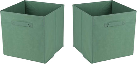 Urban Living Opbergmand/kastmand Square Box - 2x - karton/kunststof - 29 liter - groen - 31 x 31 x 31 cm