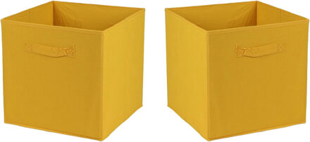 Urban Living Opbergmand/kastmand Square Box - 2x - karton/kunststof - 29 liter - oker geel - 31 x 31 cm