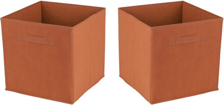 Urban Living Opbergmand/kastmand Square Box - 2x - karton/kunststof - 29 liter - oranje - 31 x 31 cm