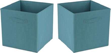 Urban Living Opbergmand/kastmand Square Box - 2x - karton/kunststof - 29 liter - petrol blauw - 31 x 31 cm