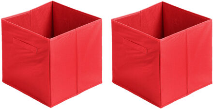 Urban Living Opbergmand/kastmand Square Box - 2x - karton/kunststof - 29 liter - rood - 31 x 31 x 31 cm - Opbergmanden