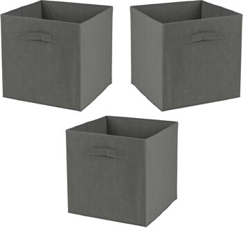Urban Living Opbergmand/kastmand Square Box - 3x - karton/kunststof - 29 liter - antraciet - 31 x 31 cm