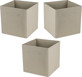 Urban Living Opbergmand/kastmand Square Box - 3x - karton/kunststof - 29 liter - beige - 31 x 31 cm