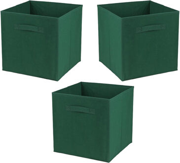 Urban Living Opbergmand/kastmand Square Box - 3x - karton/kunststof - 29 liter - donkergroen - 31 x 31 cm