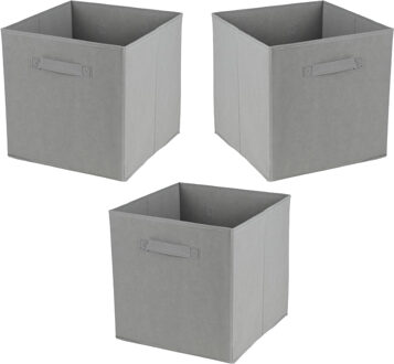 Urban Living Opbergmand/kastmand Square Box - 3x - karton/kunststof - 29 liter - grijs - 31 x 31 cm