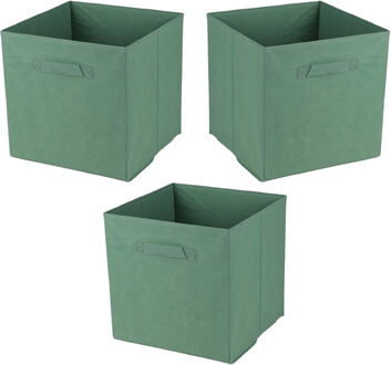 Urban Living Opbergmand/kastmand Square Box - 3x - karton/kunststof - 29 liter - groen - 31 x 31 x 31 cm