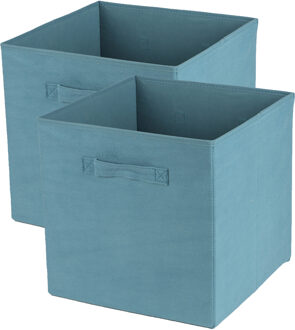 Urban Living Opbergmand/kastmand Square Box - 3x - karton/kunststof - 29 liter - ijsblauw - 31 x 31 x 31 cm