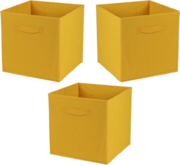 Urban Living Opbergmand/kastmand Square Box - 3x - karton/kunststof - 29 liter - oker geel - 31 x 31 cm